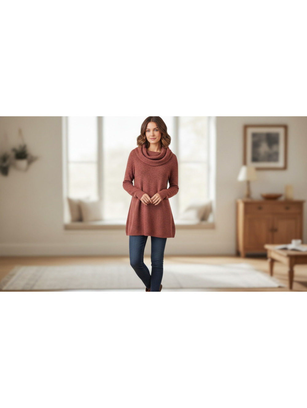 Mossimo Cozy Rust Cowl Neck Pullover Sweater Tunic, Size S